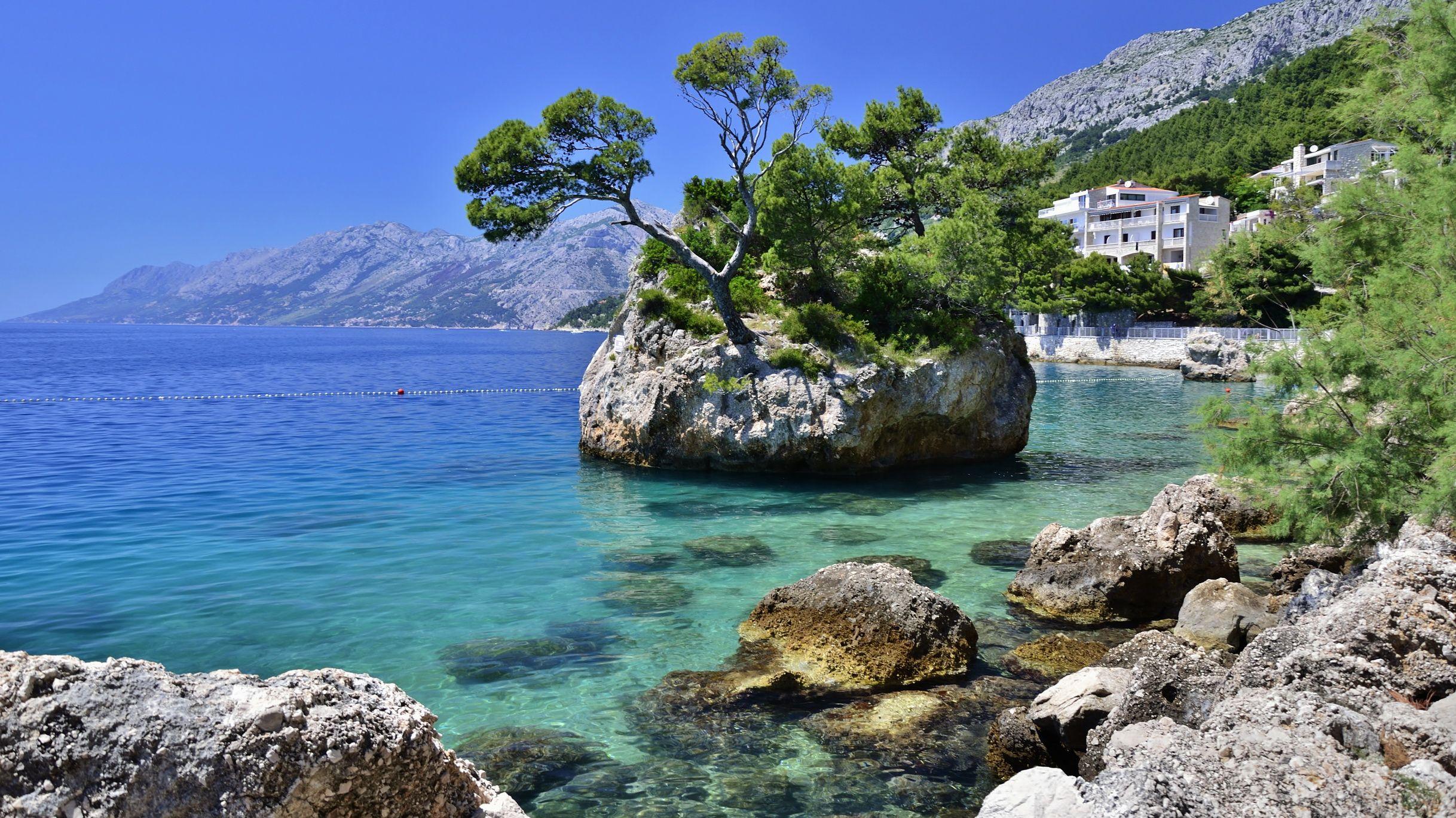 2436x1369 Picture Croatia Sea Nature Cove Coast Stones 2436x1369