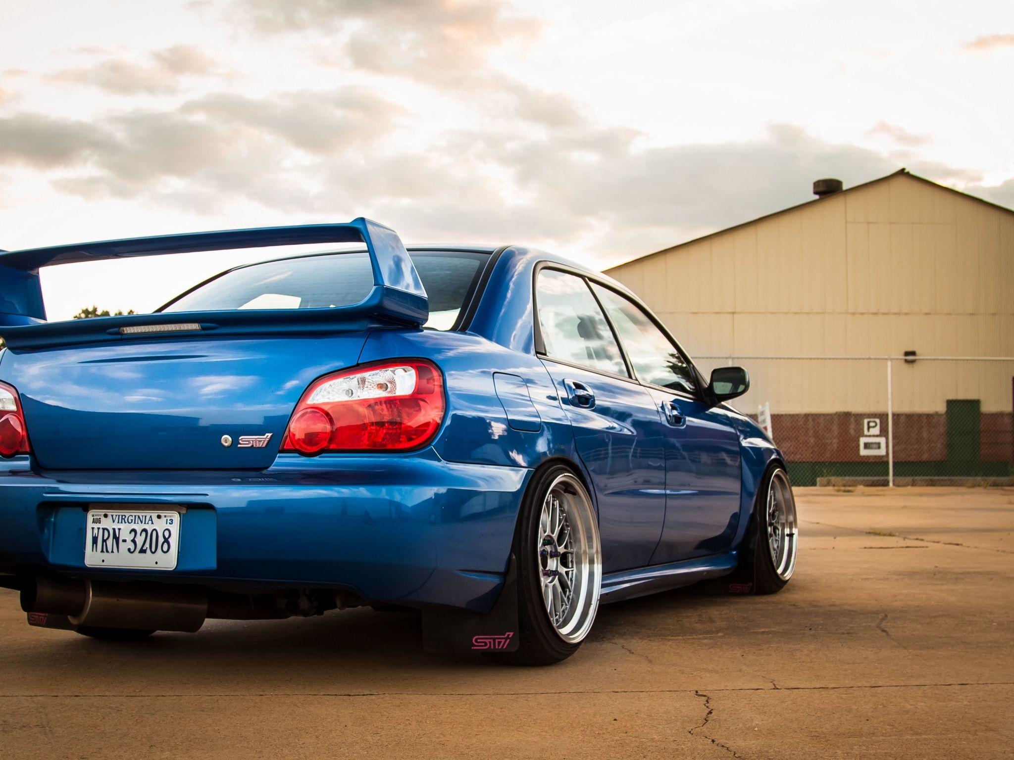 2048x1536 Wallpaper 4k subaru, impreza, wrx, sti, blue, rear view 4k impreza, subaru, wrx