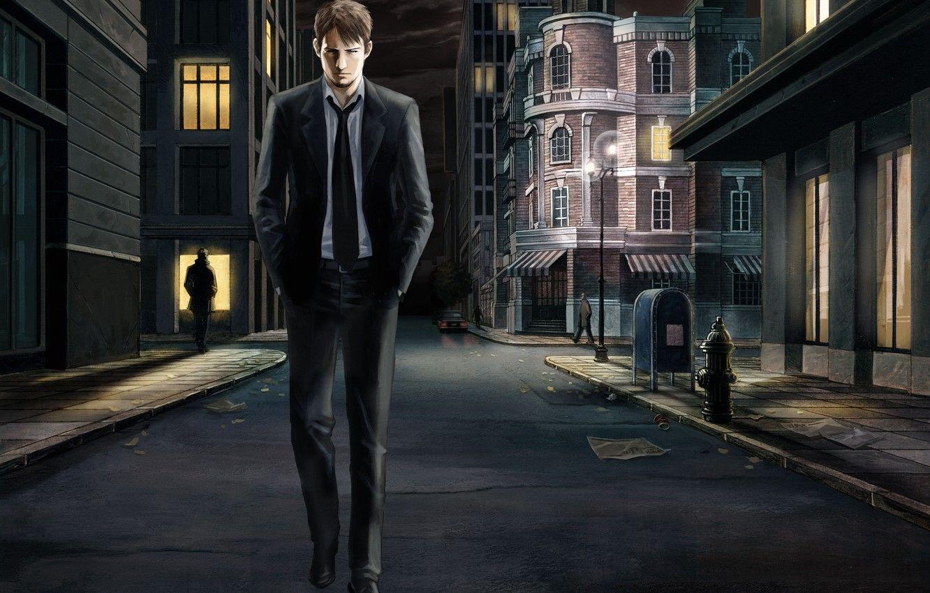 1332x850 Wallpaper night, retro, loneliness, street, guy, walk, Silent Night, Last Window, dusk image for desktop, section игры
