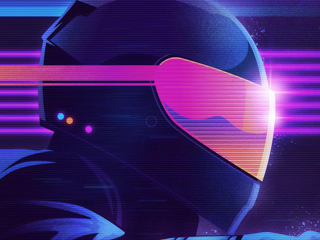 1024x768 Retrowave Biker Helmet Wallpaper