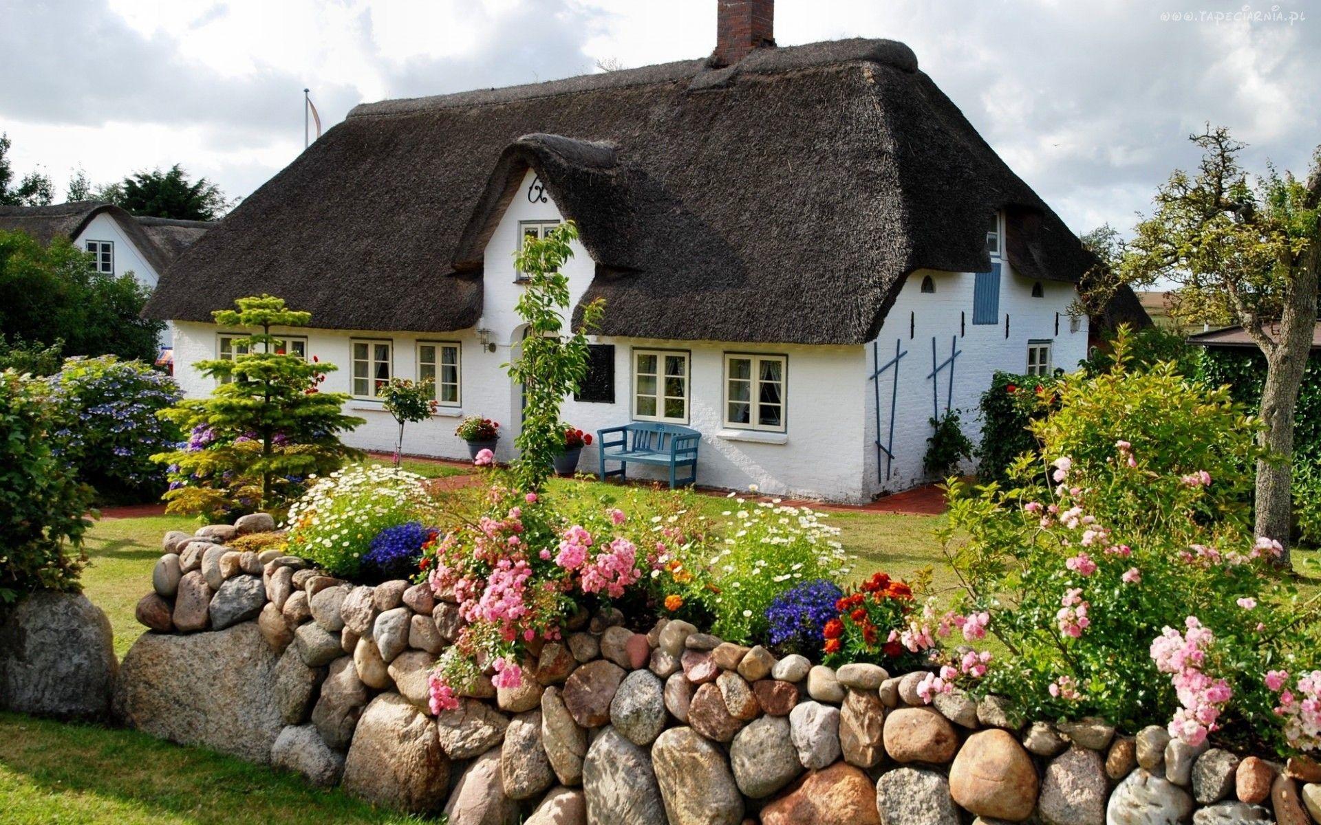 1920x1200 Houses: Nice Cottage Country Stones House Wall Nature Garden Desktop