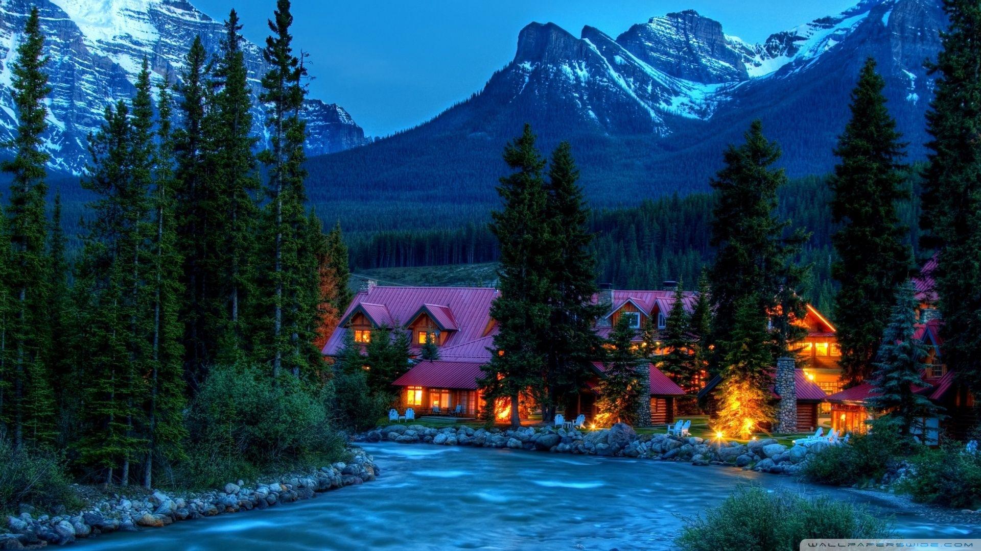 1920x1080 26++ Winter Cabin Desktop Wallpaper HD