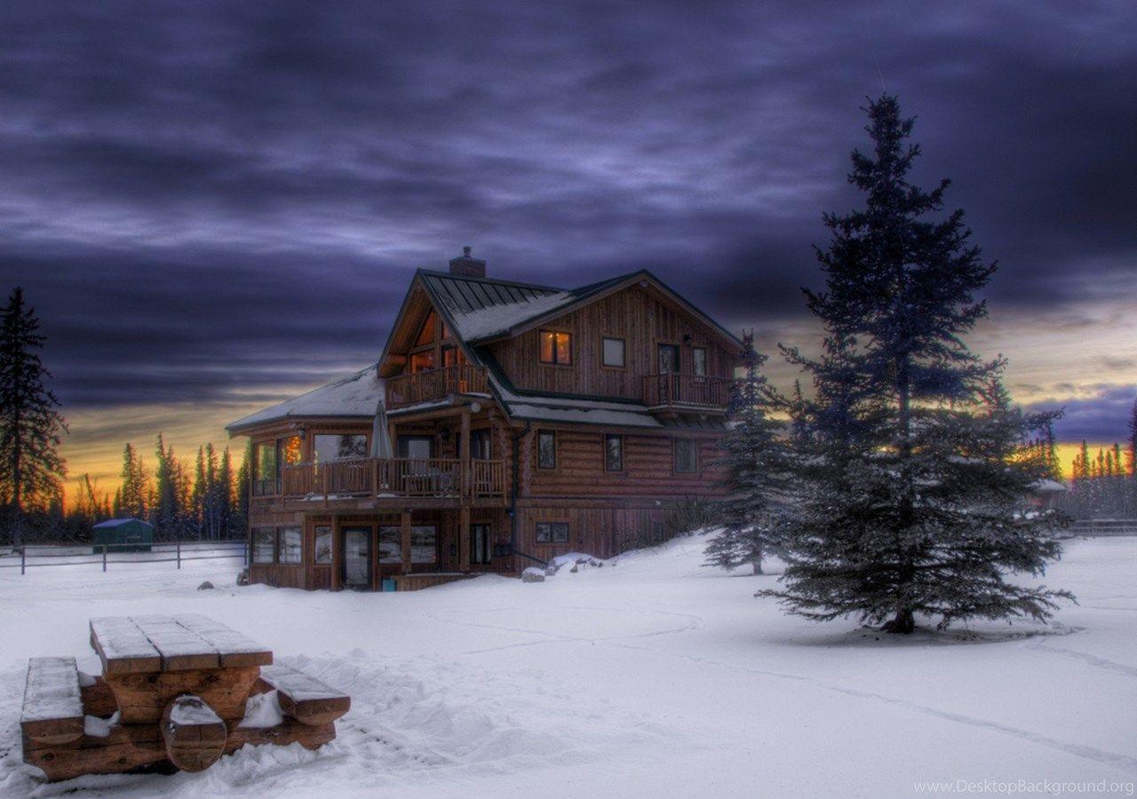 1280x900 Logs Tag Wallpaper: Snowbound Log Cabin Mountains Hdr Snow Winter. Desktop Background