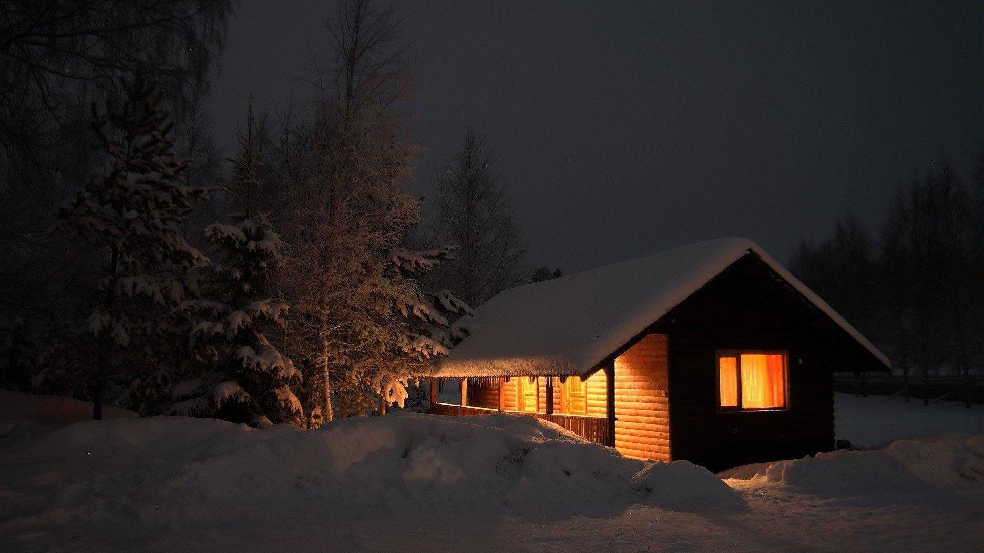 1920x1080 Winter Cabin Wallpaper