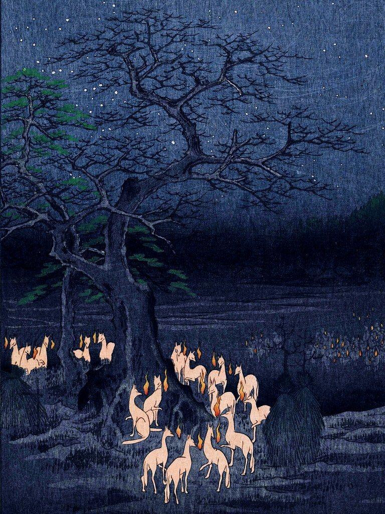 768x1024 New Year's Eve Foxes Wallpaper