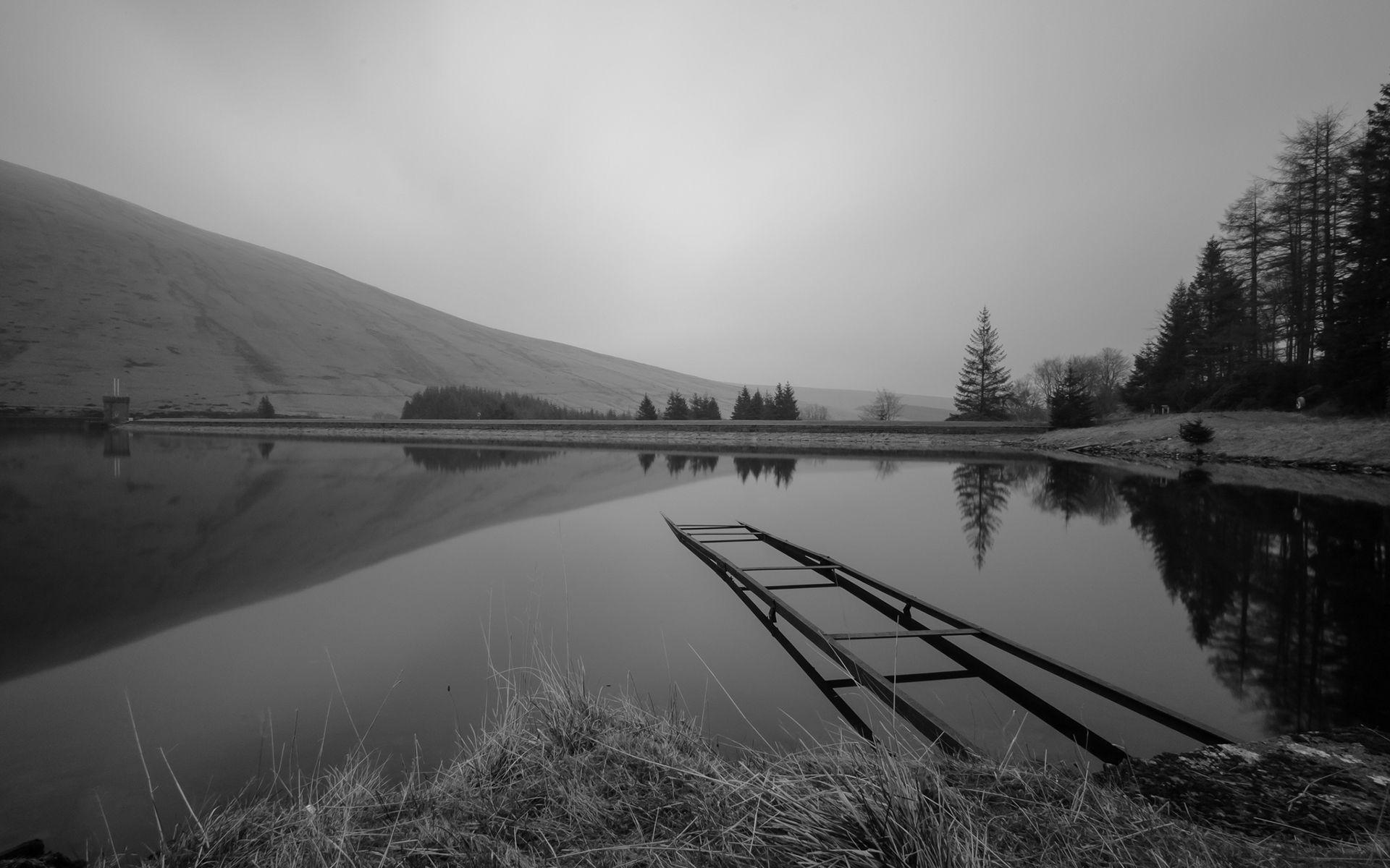 1920x1200 dam, Black, White, Nature, Landscapes, Lakes, Water, Reflection, Sky, Trees, Grass, Shore, Beaches Wallpaper HD / Desktop and Mobile Background