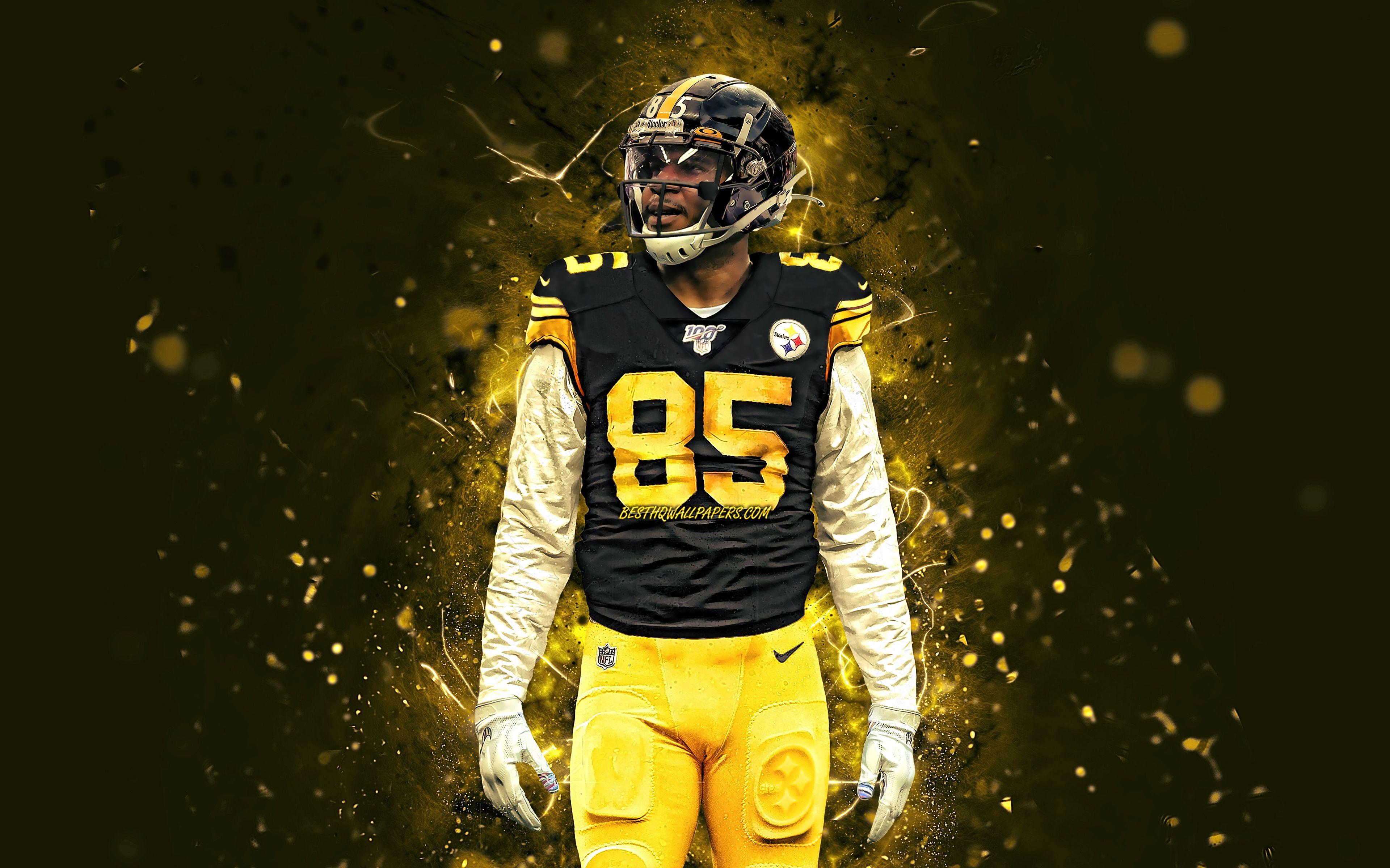 3840x2400 Download wallpaper Eric Ebron, 4k, tight end, Pittsburgh Steelers, american football, NFL, National Football League, neon lights, Eric Ebron Pittsburgh Steelers, Eric Ebron 4K for desktop with resolution 3840x2400. High Quality HD
