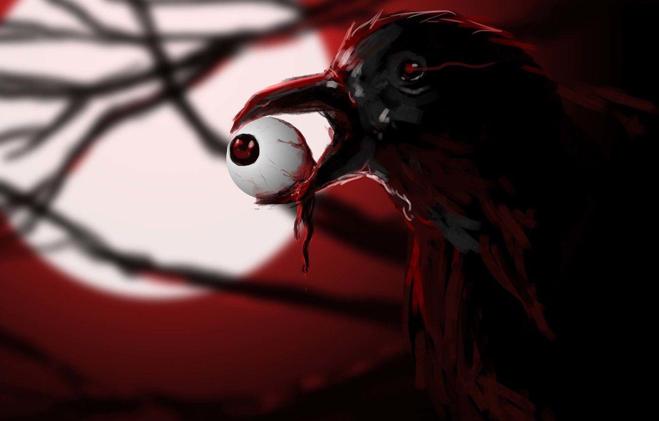 1332x850 Wallpaper eyes, bird, blood, art, Raven, eyeball image for desktop, section живопись