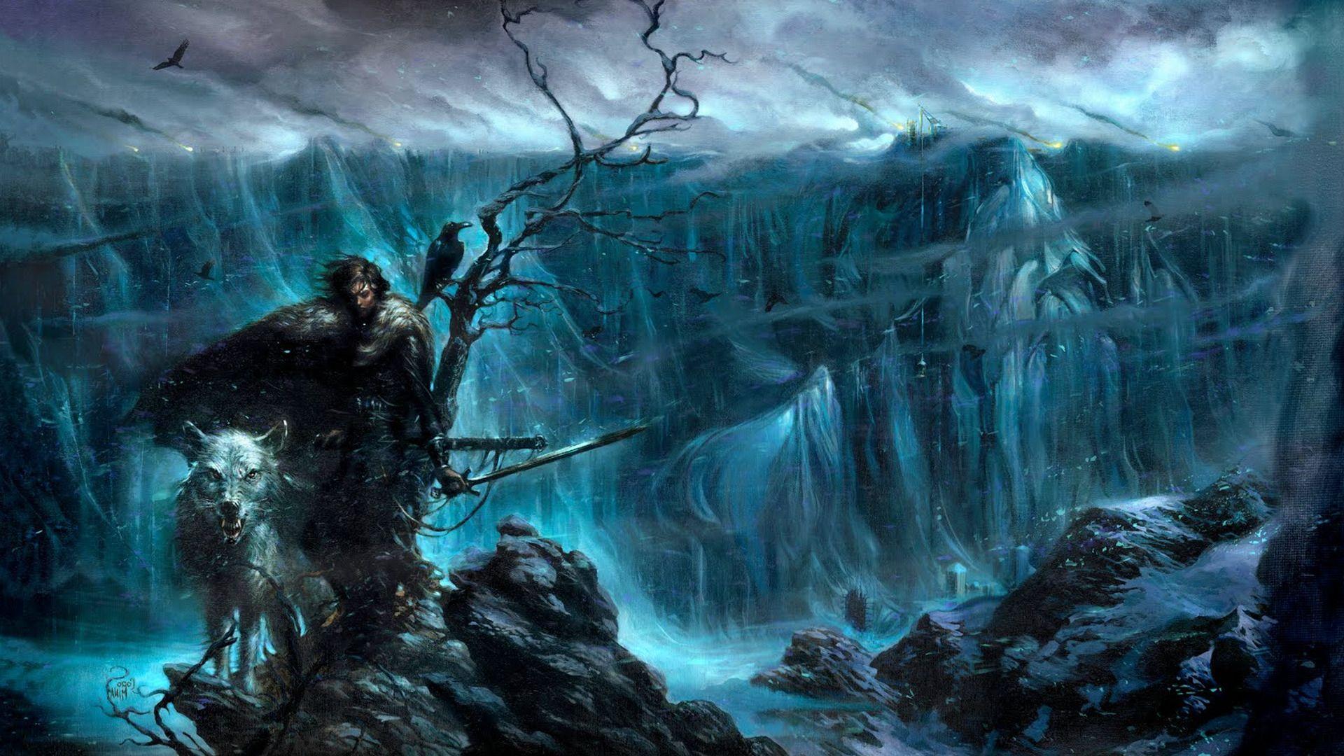 1920x1080 Game Of Thrones, Jon Snow, Direwolves, The Wall, Snow, Artwork, Nights Watch, Fantasy Art Wallpaper HD / Desktop and Mobile Background