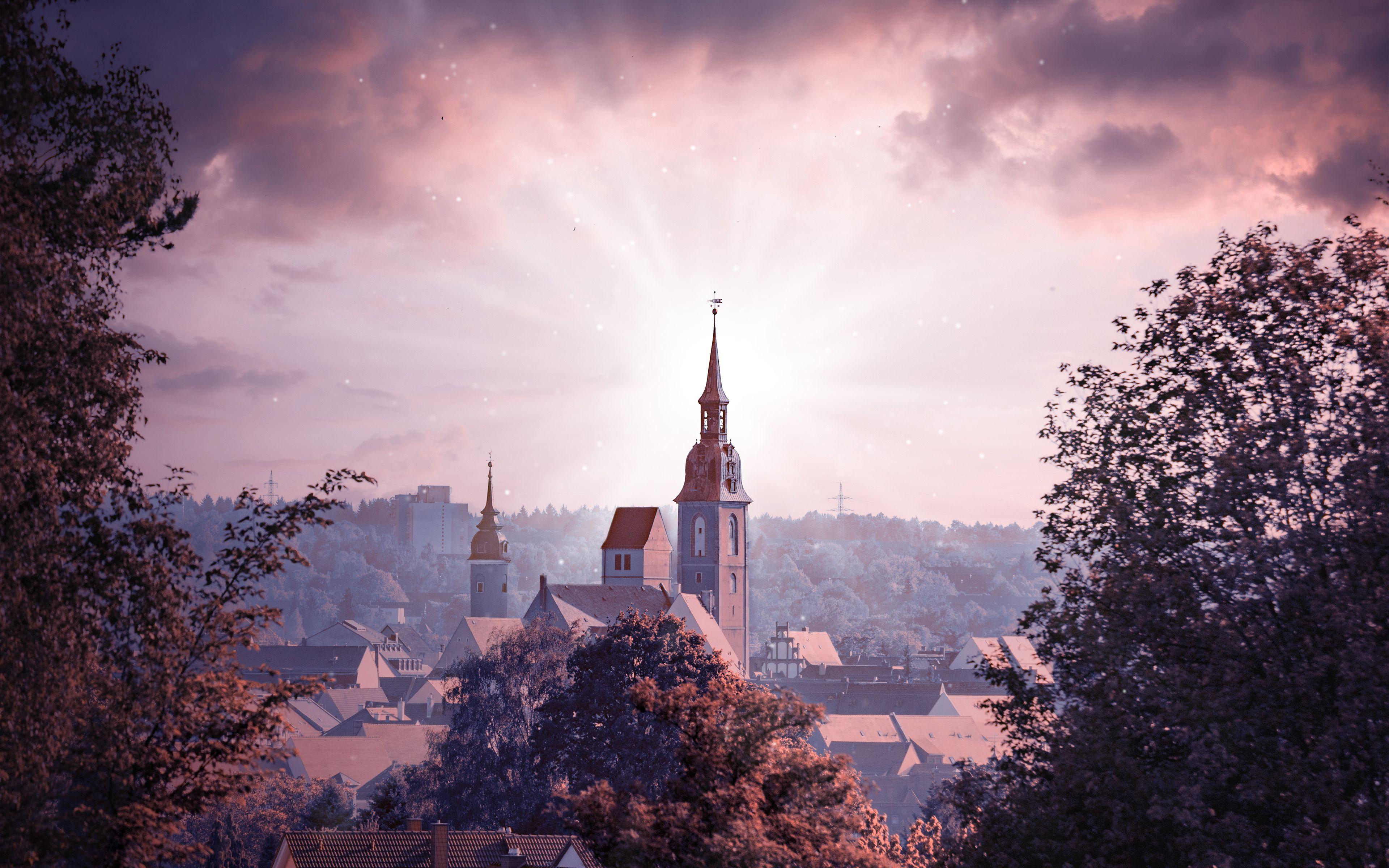 3840x2400 Countryside Church 4K Wallpaper