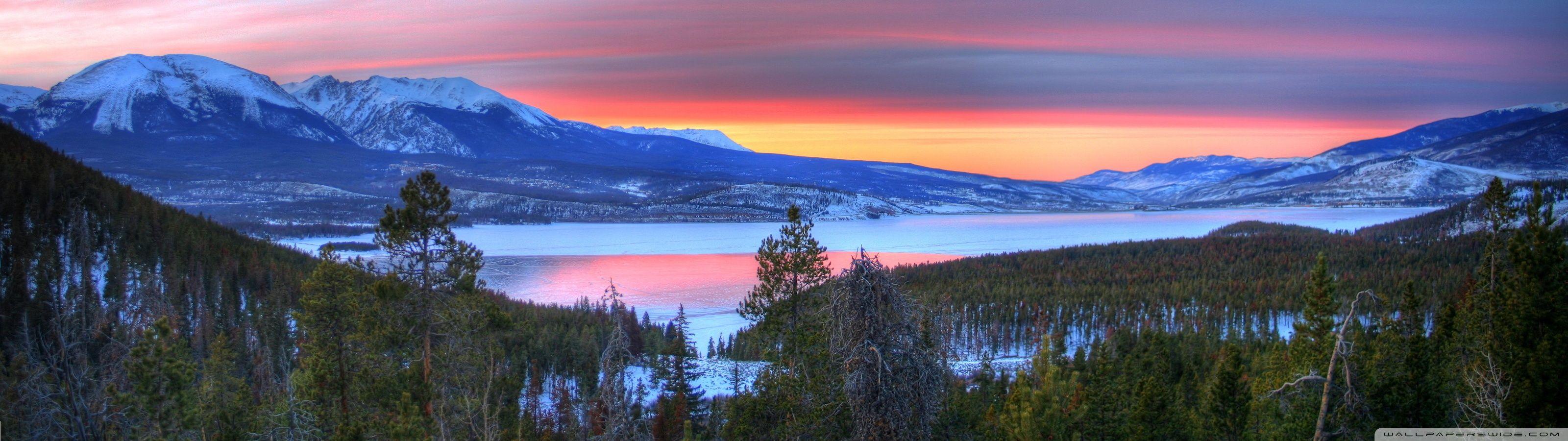 3200x900 Download Mountain Lake Sunset Nature UltraHD Wallpaper