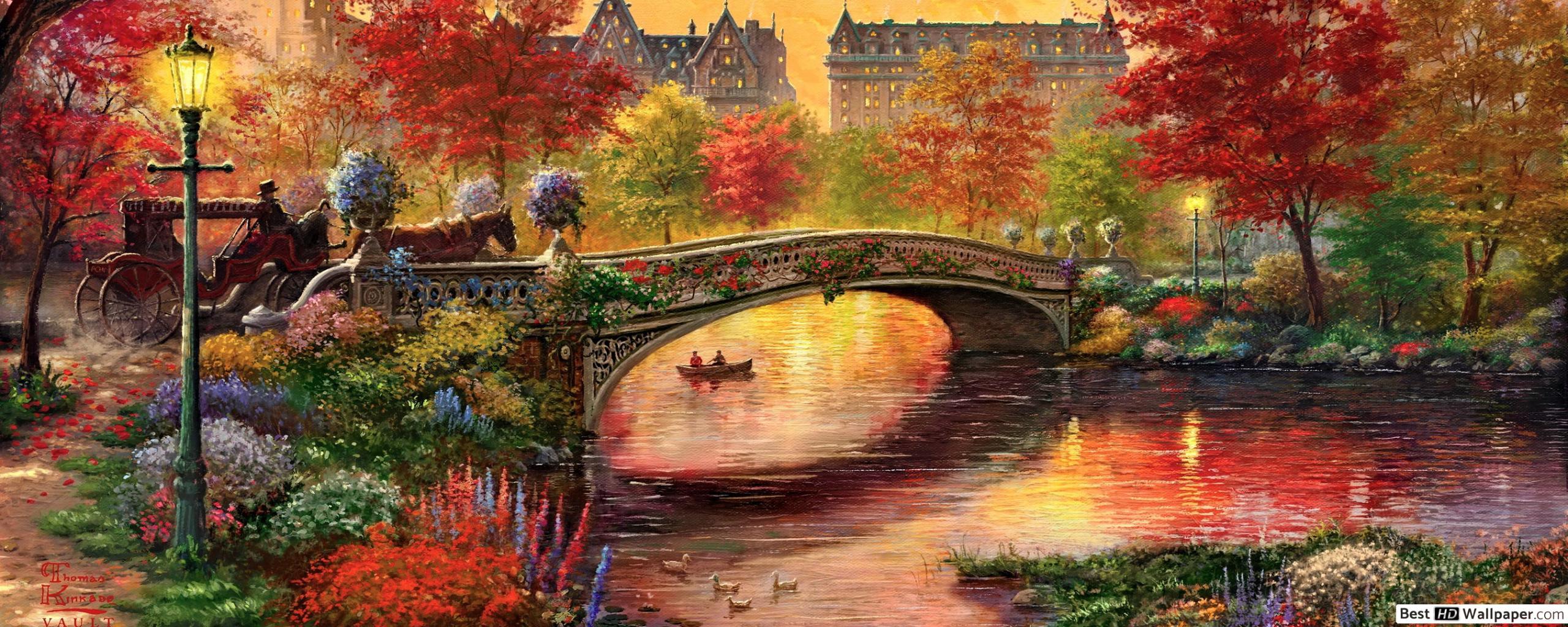 2560x1024 Vintage Autumn in Central Park, New York City HD wallpaper download