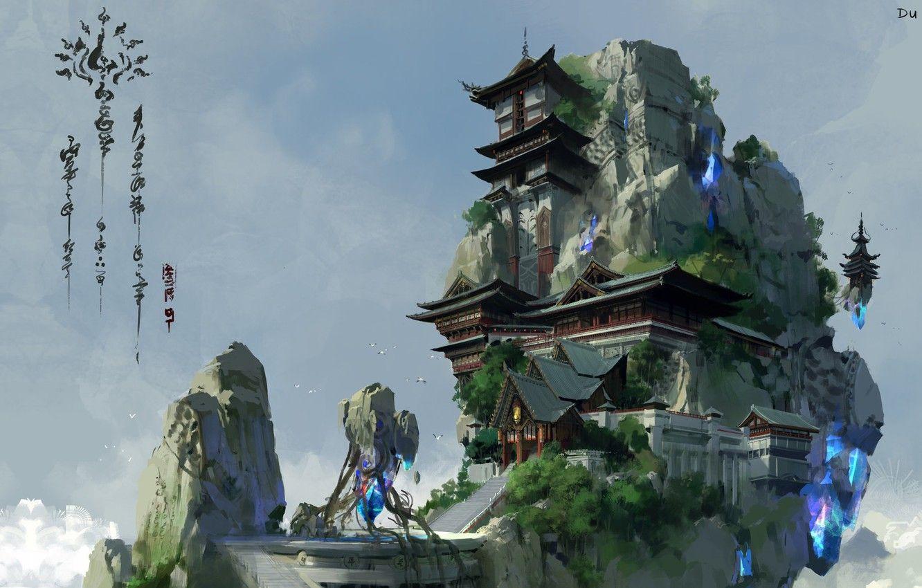 1332x850 Wallpaper crystal, house, heaven, art, pagoda, location, lok du, china xianxia image for desktop, section игры