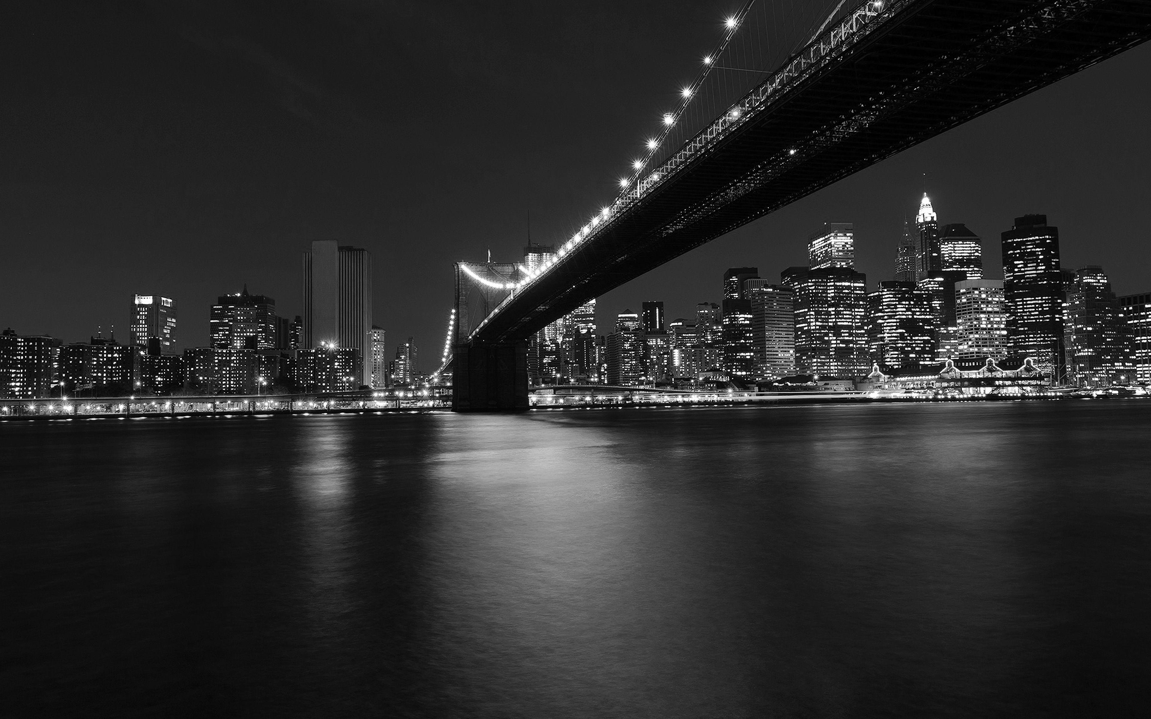 3840x2400 City Night River View Nature Dark Bw Black Wallpaper