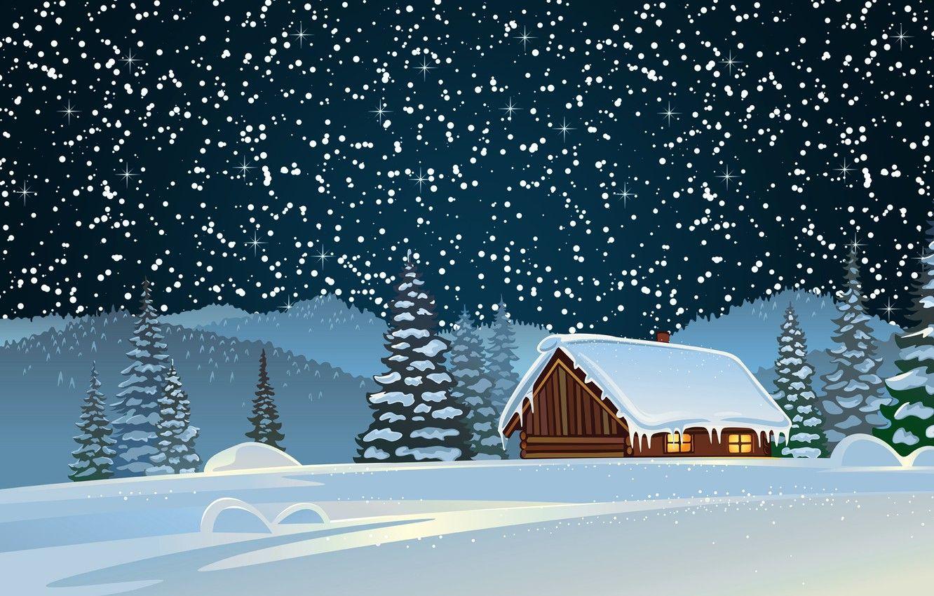 1332x850 Wallpaper Winter, Snow, Forest, House, Christmas, Tree, Background, New year, Holiday, Mood, Tree, The snow image for desktop, section новый год