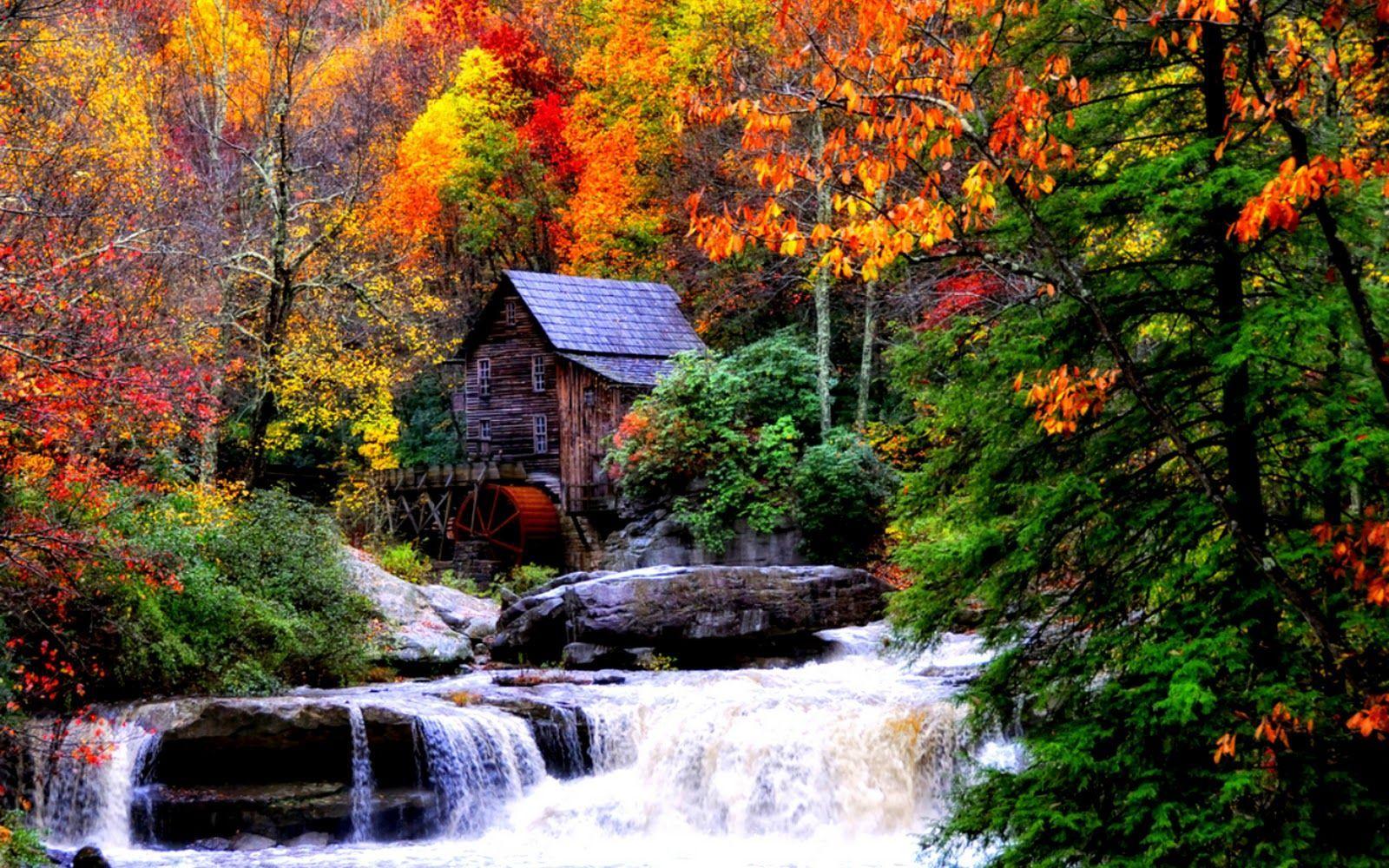 1600x1000 Waterfall In Autumn Wallpaper