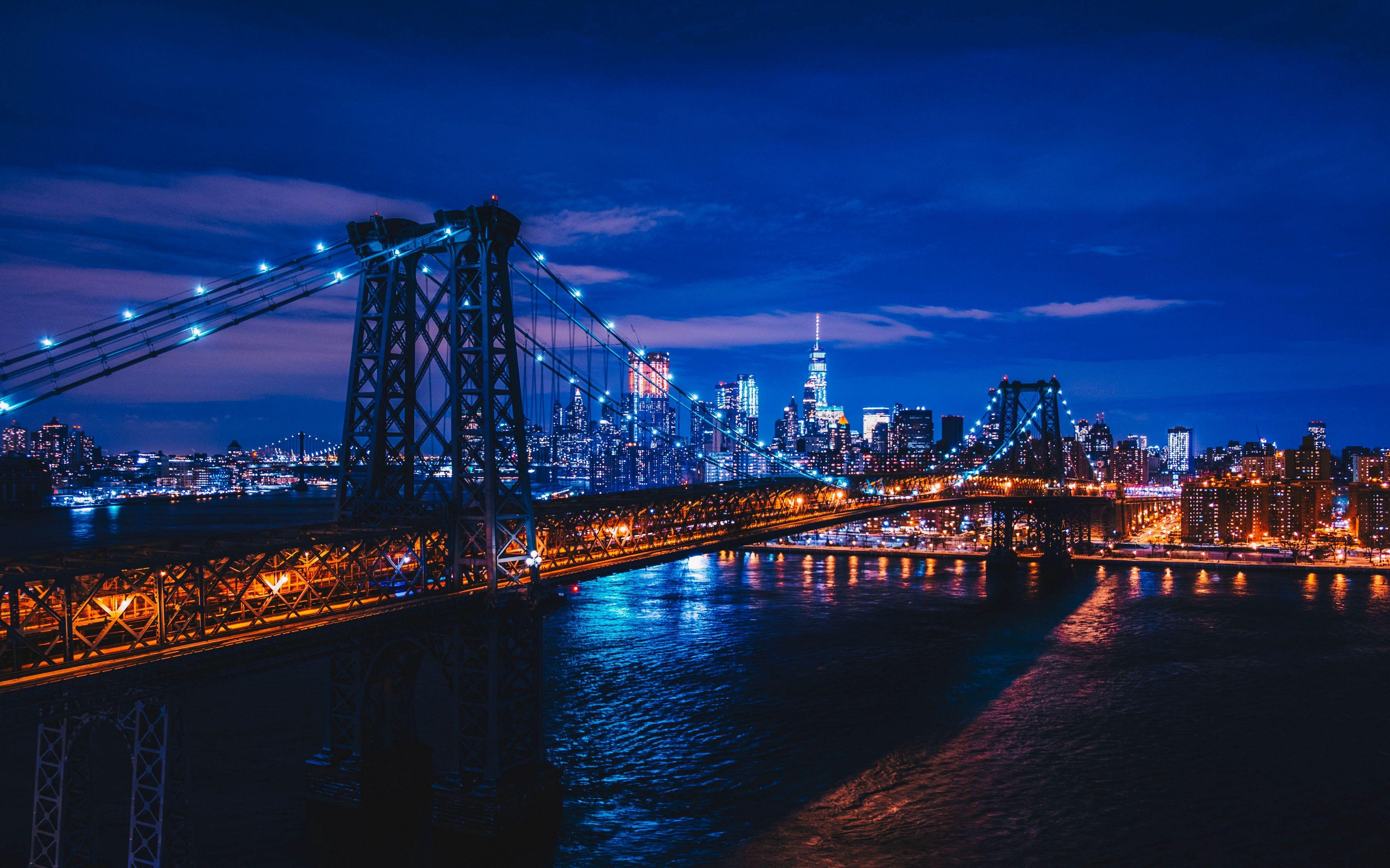 3840x2400 Download wallpaper 3840x2400 new york, usa, night city, bridge 4k ultra HD 16:10 HD background