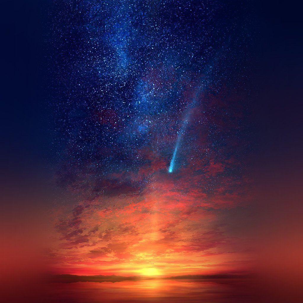 1024x1024 Anime Sunset Red Illustration Art iPad Wallpaper Free Download