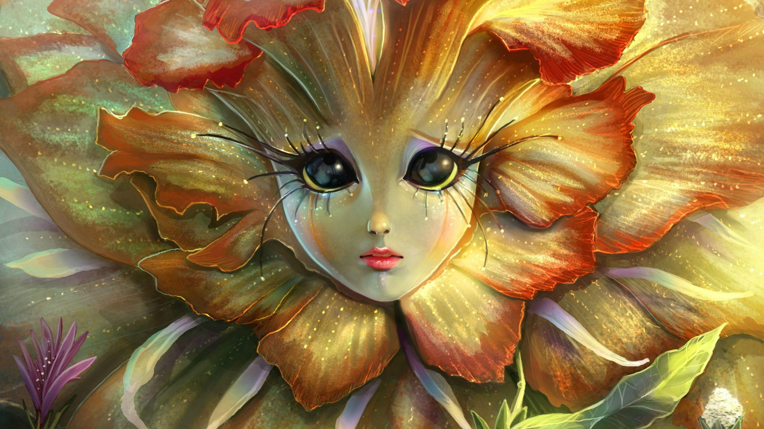 2560x1440 Sad Flower Girl HD Wallpaper Fairy Fantasy Art Wallpaper & Background Download