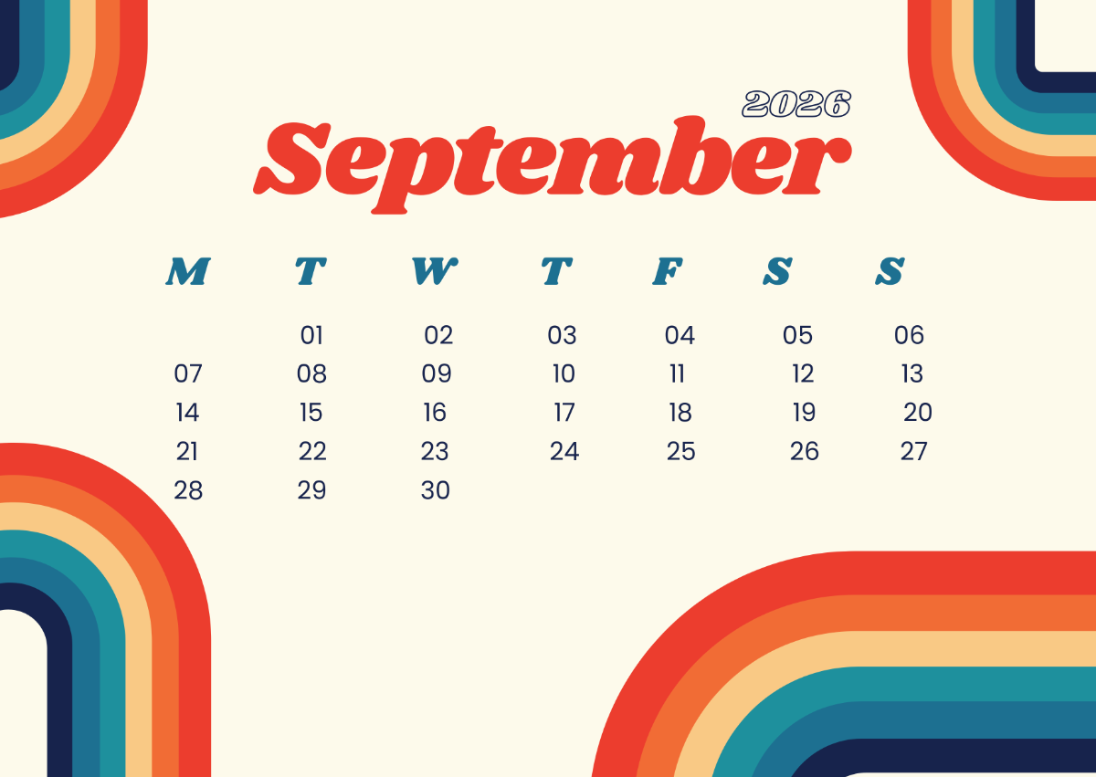 1200x851 Free Retro September 2026 Calendar Template to Edit Online