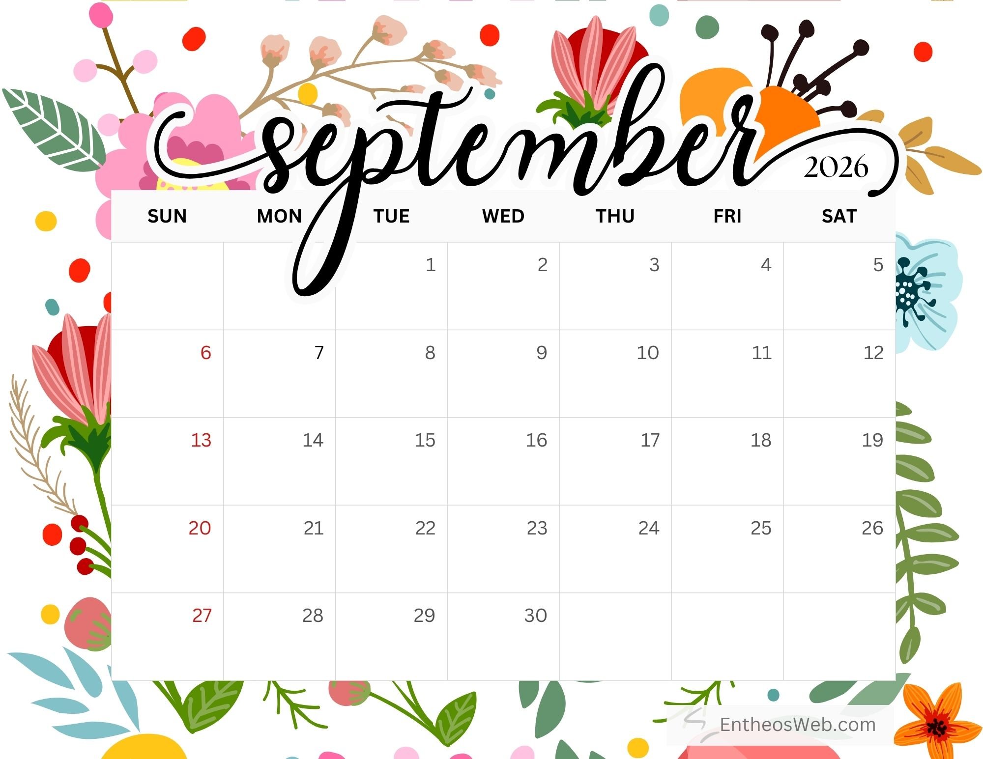 2000x1545 September 2026 Calendar Printables & Wallpaper