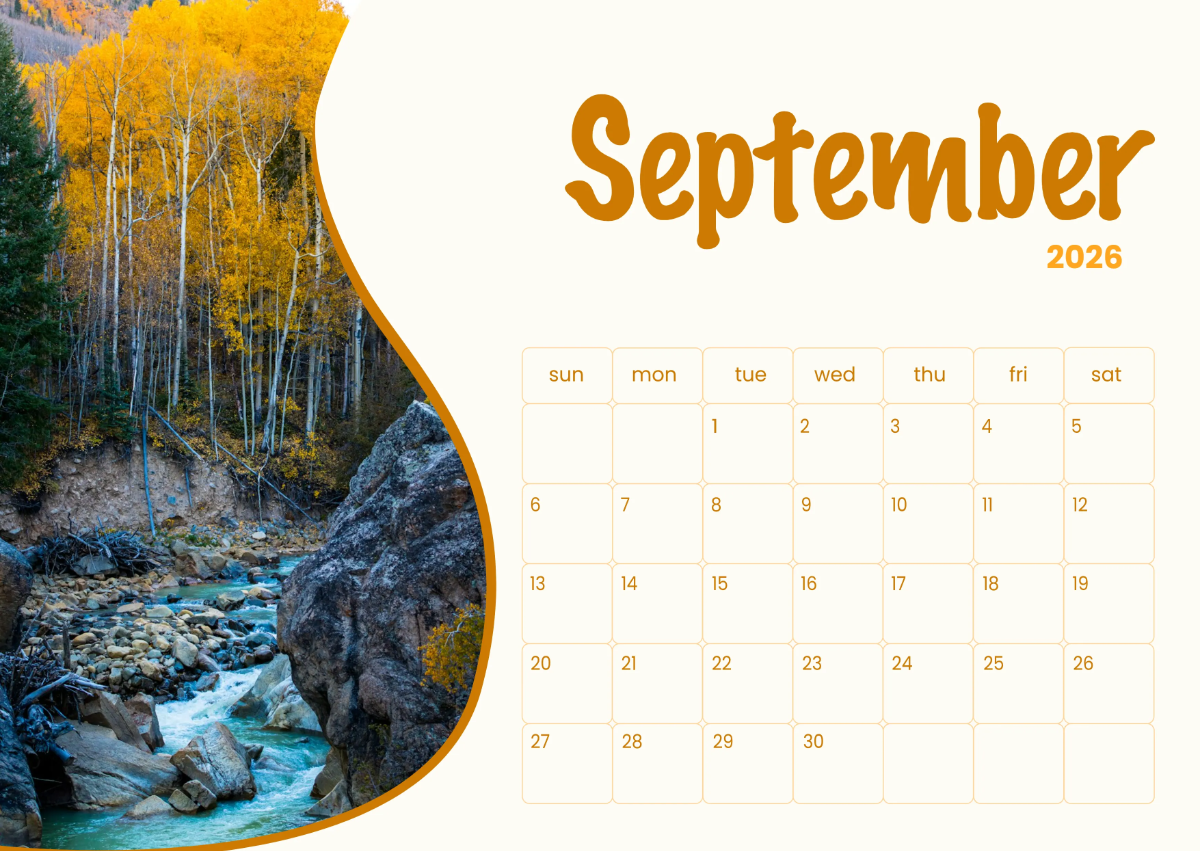 1200x851 Free September 2026 Photo Calendar Template to Edit Online