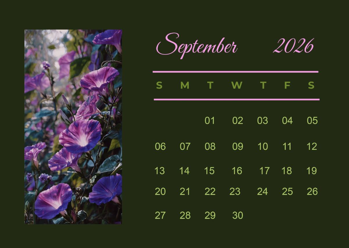 1200x851 Free Morning Glory September 2026 Calendar Template to Edit Online