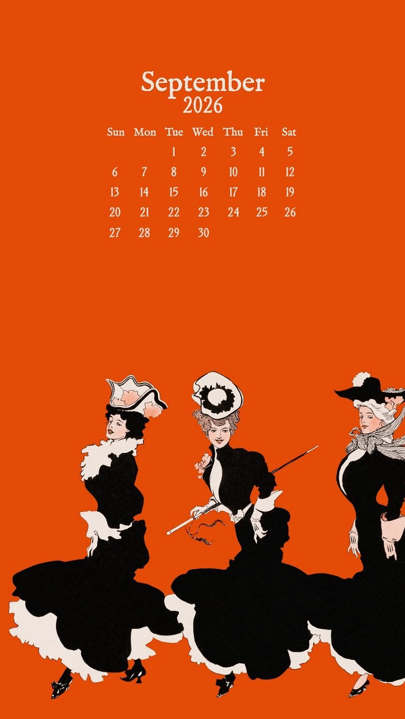 800x1422 Vintage lady September 2026 calendar