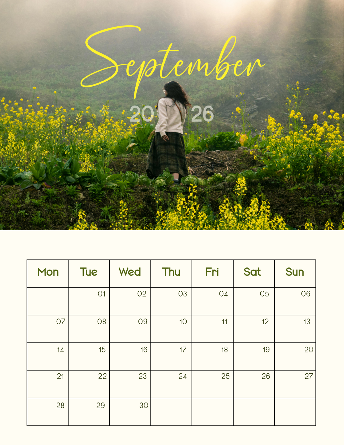 1200x1552 Free Custom Photo September 2026 Calendar Template to Edit Online
