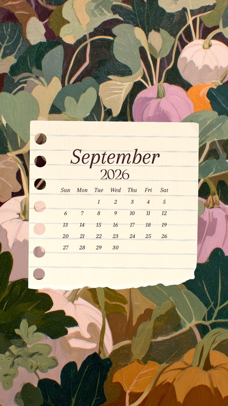 800x1422 Aesthetic view September 2026 calendar. Premium Editable Template