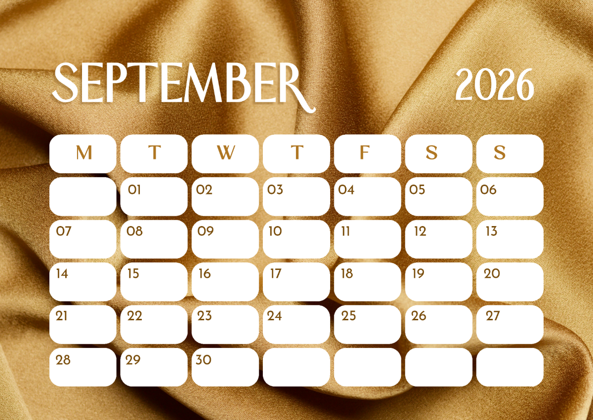 1200x851 Free Gold Elegant September 2026 Calendar Template to Edit Online
