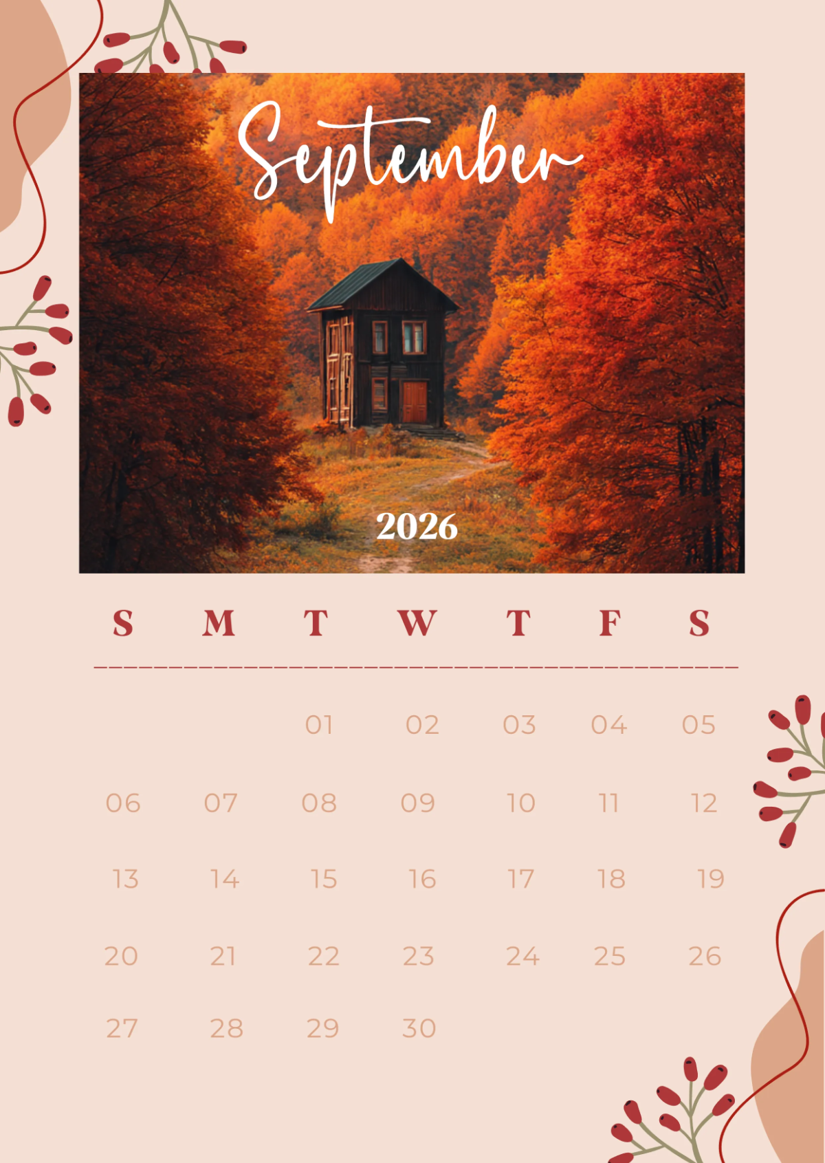 1200x1691 Free Aesthetic September 2026 Calendar Template to Edit Online