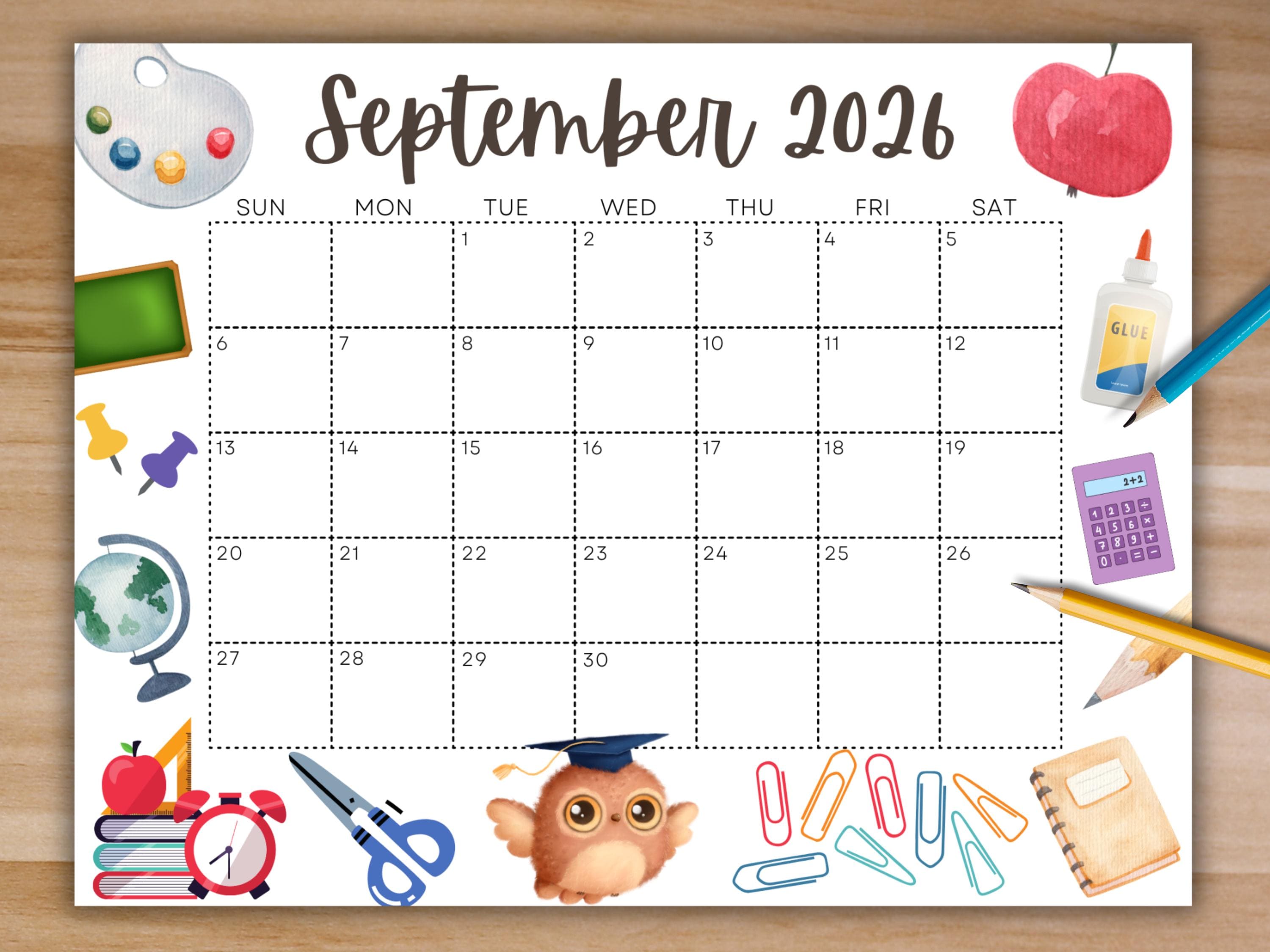 3000x2250 Editable September 2026 Calendar, Printable School Calendar Colorful, Back to School, Fall Calendar, Classroom Calendar, School Schedule