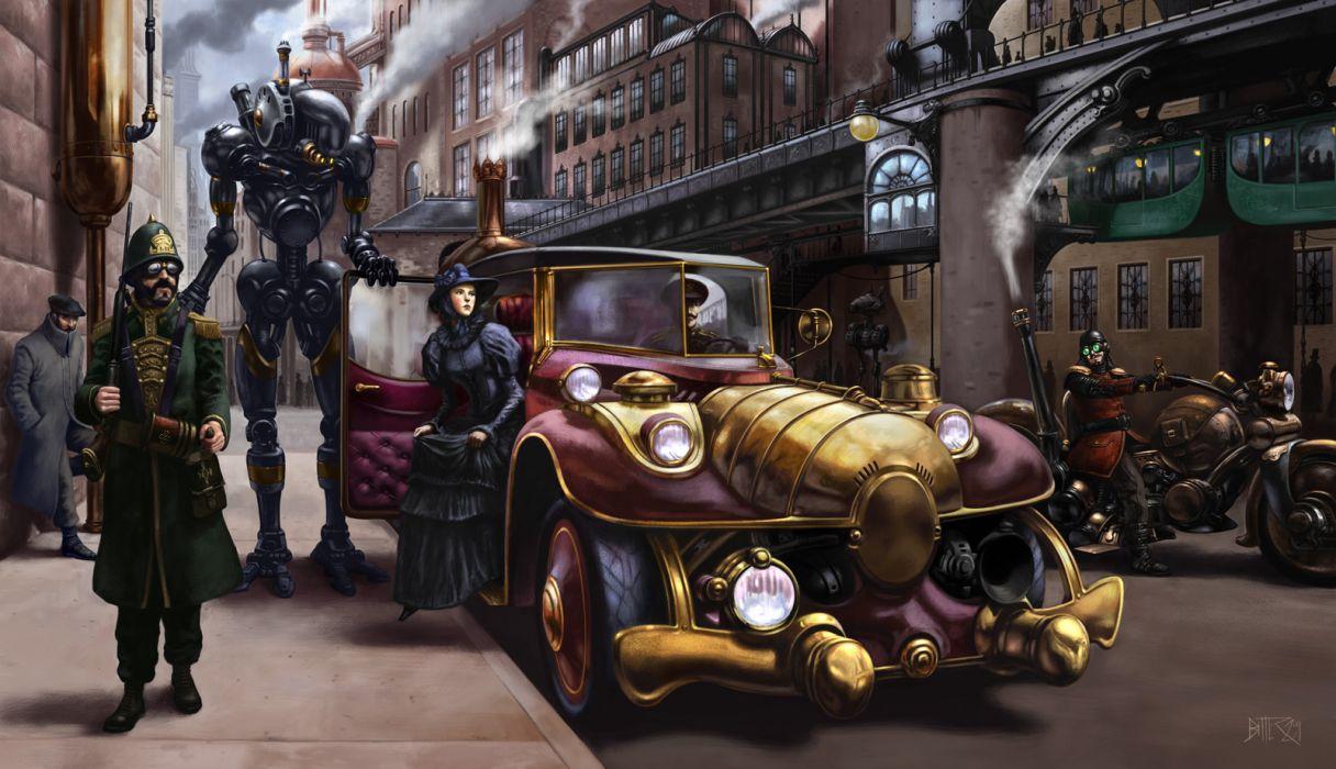 1216x700 Steampunk mechanical cars robots wallpaperx921