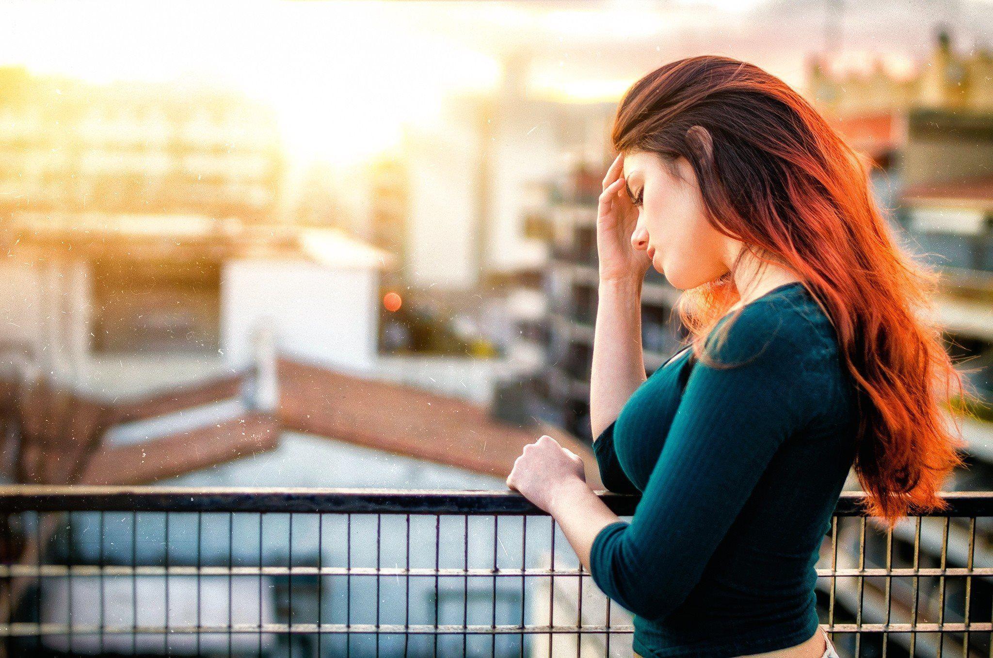 2048x1357 Download wallpaper balconies, red, city, women, urban, balcony, girl, redhead for desktop with resolution 2048x1357. High Quality HD picture wallpaper