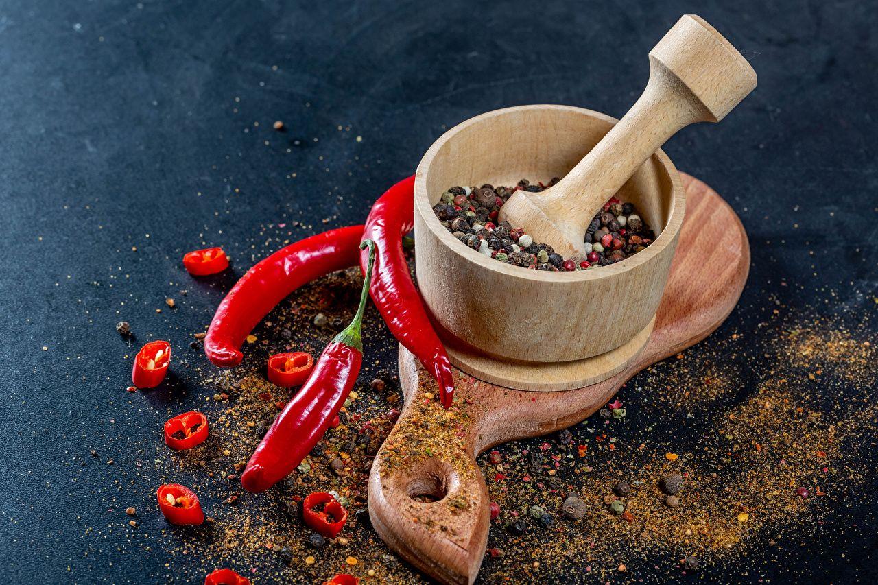 1280x853 Wallpaper Mortar and pestle Chili pepper Black pepper Food Spices