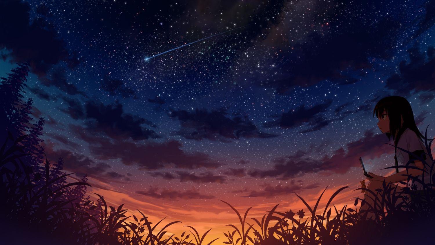1500x844 Anime Girl At Sunset Wallpaperx844