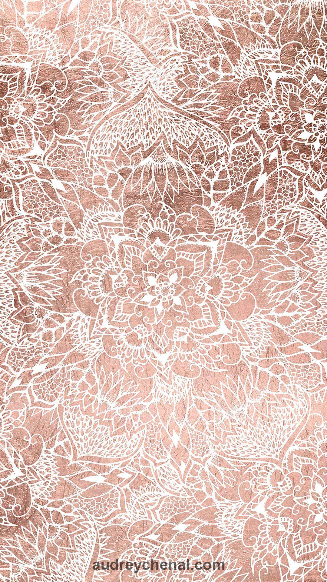 1080x1920 White Floral Mandala Rose Gold Free Wallpaper By Audrey Gold Marble Rose Background HD Wallpaper