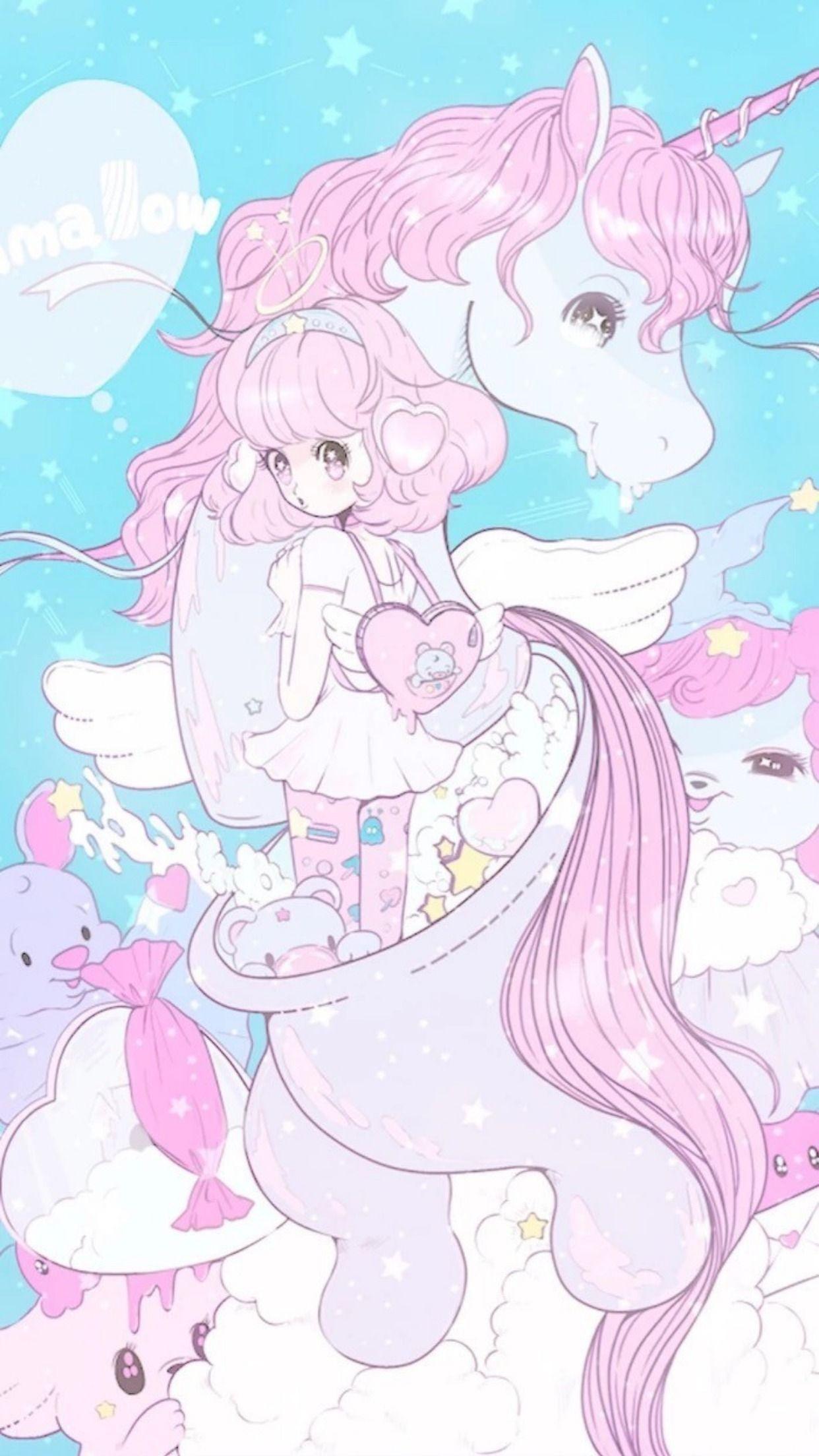 Kawaii Dark unicorn with cute eyes anime style cool hair - Anime - Sticker  | TeePublic