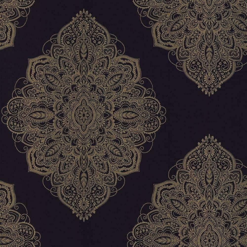 1000x1000 Arthouse Henna Navy Gold Damask Wallpaper Metallic Mandala Geo Tattoo Geometric 686000