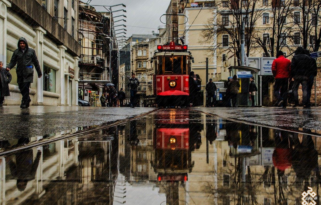 1332x850 Wallpaper water, home, puddle, tram, Istanbul, Dol image for desktop, section город