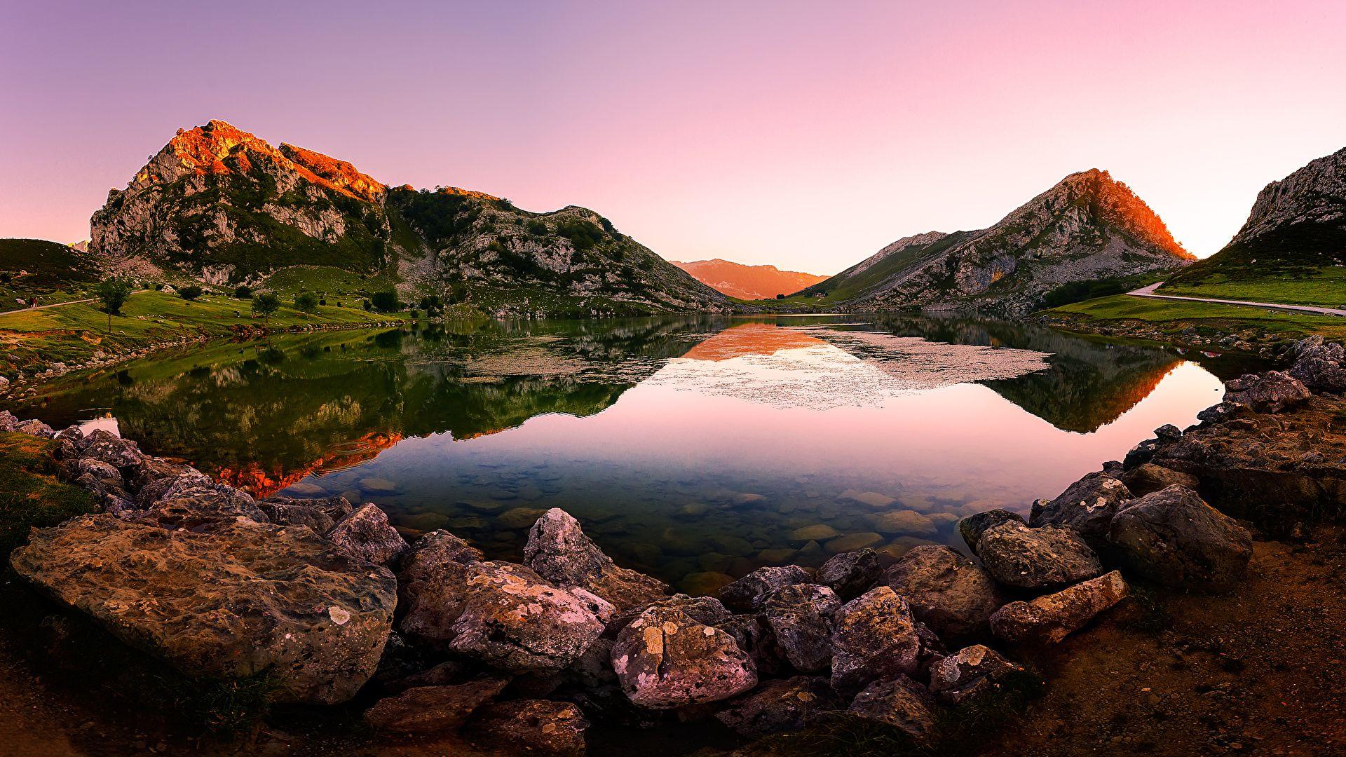 1920x1080 Wallpaper Spain Lake Enol Asturias Crag Nature Stones 1920x1080