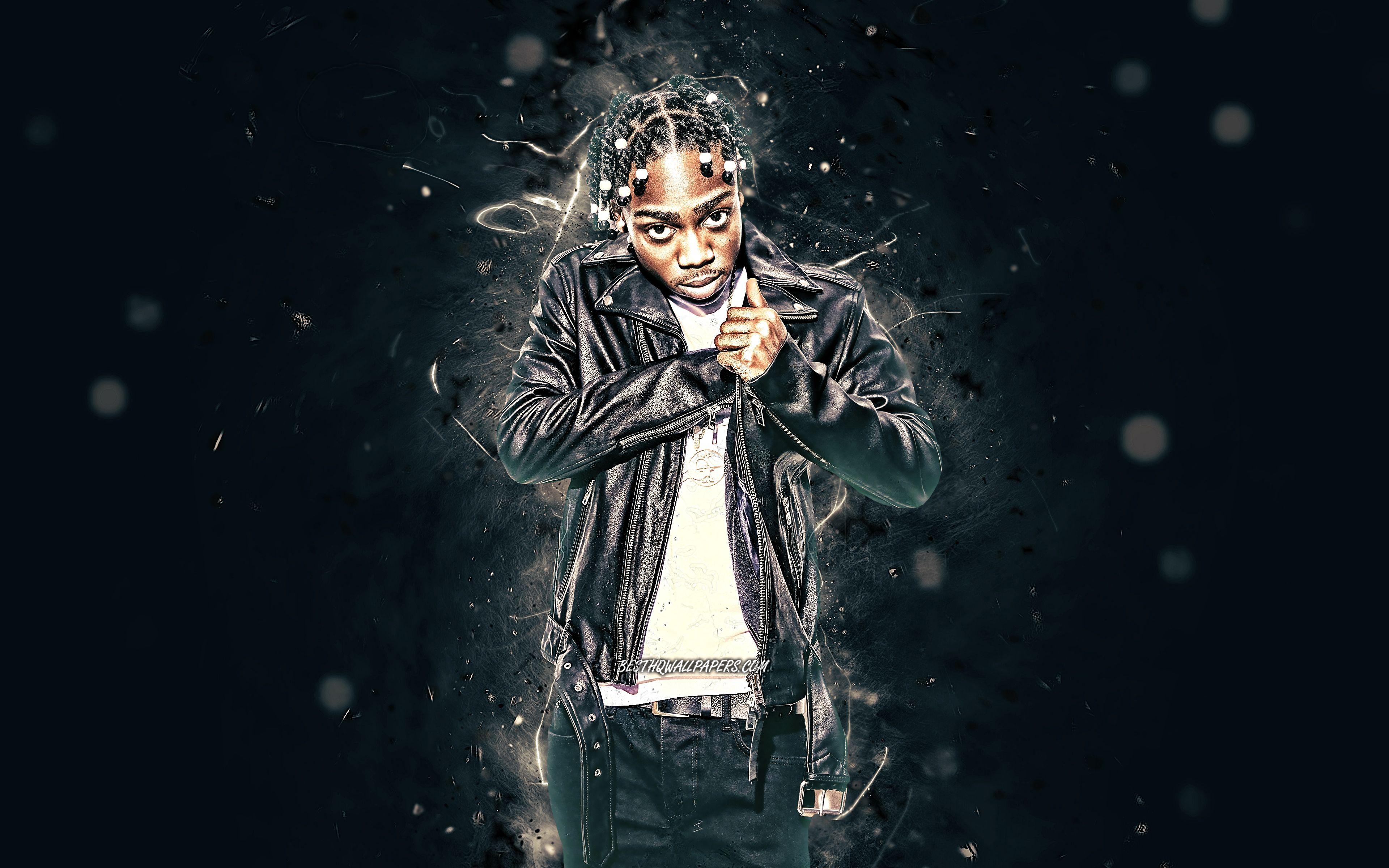 3840x2400 Download wallpaper 22Gz, 4k, white neon lights, american rapper, music stars, creative, Jeffrey Alexander, american celebrity, 22Gz 4K for desktop with resolution 3840x2400. High Quality HD picture wallpaper