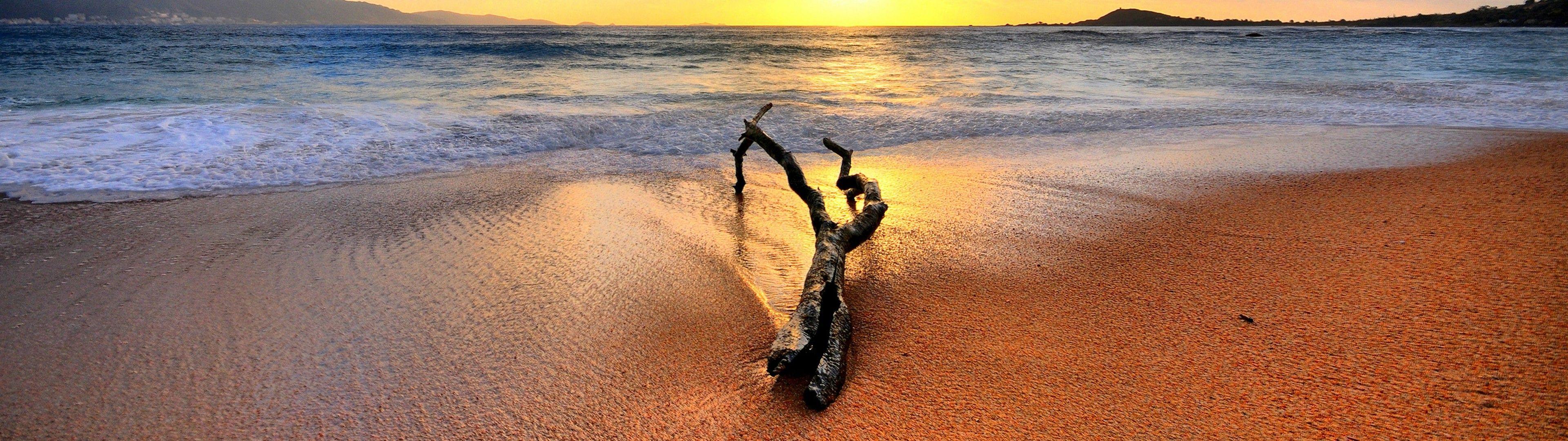 3840x1080 Desktop Wallpaper Dual Screen Beach HD Wallpaper