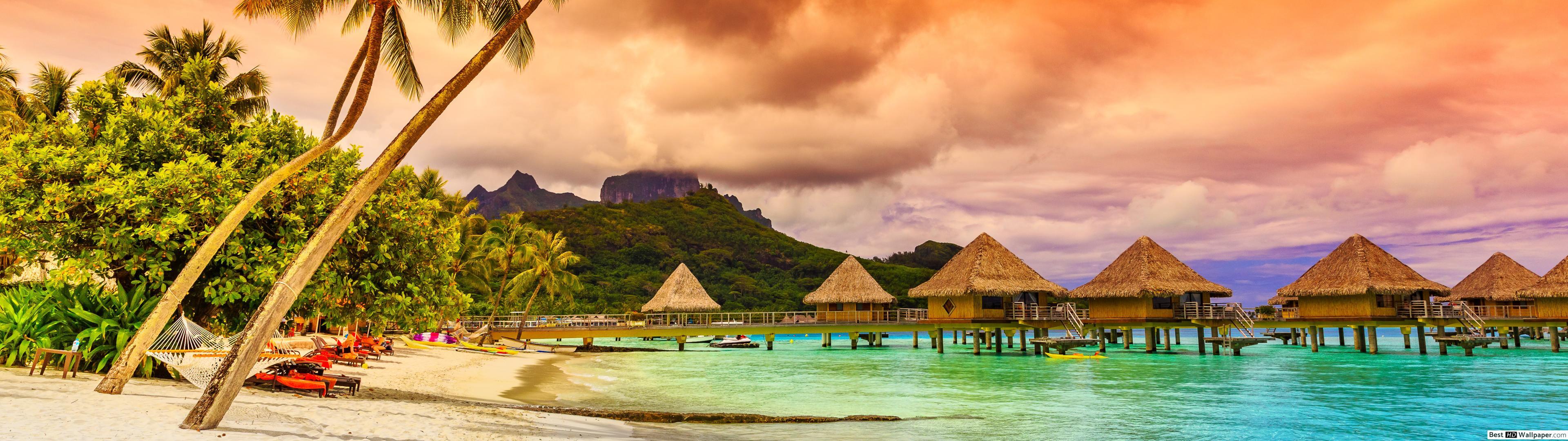 3840x1080 Tropical Sea Beach HD wallpaper download