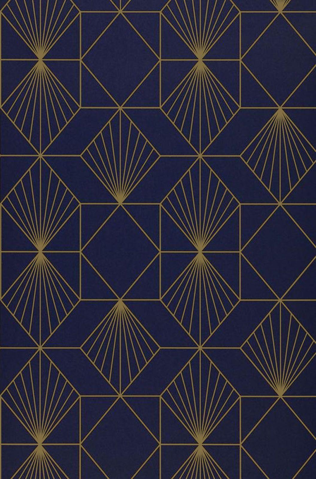 1056x1600 Navy And Gold Art Deco Wallpaper