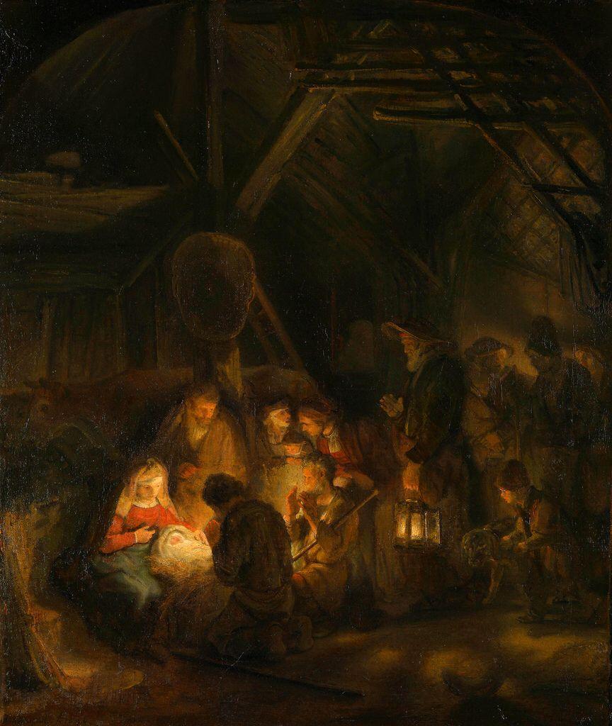 864x1024 The Adoration of the Shepherds' Pupil of Rembrandt 1646. REMBRANDT