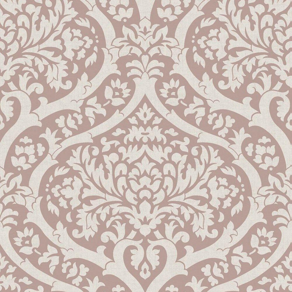 1000x1000 Fine Decor Sandringham Damask Rose Gold Wallpaper