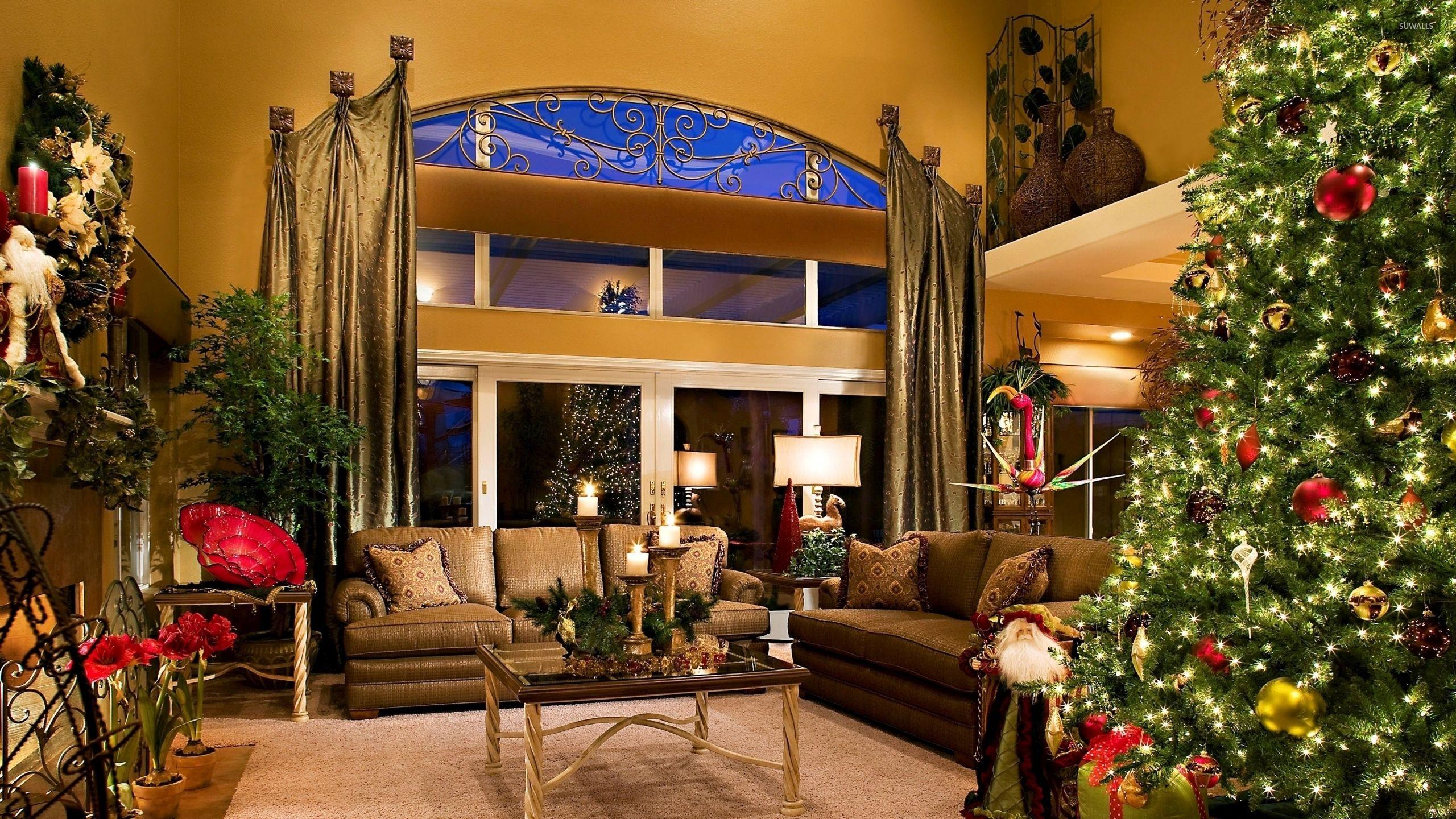 2560x1440 Beautiful Christmas decoration in the mansion wallpaper wallpaper