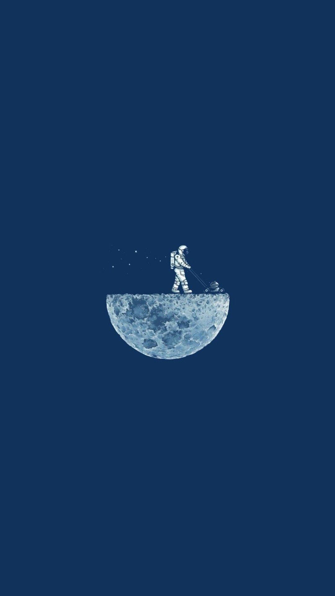 1080x1920 Wallpaper Moon Mow, 4k, HD, moon, minimalism, iphone wallpaper, astronaut, blue, OS